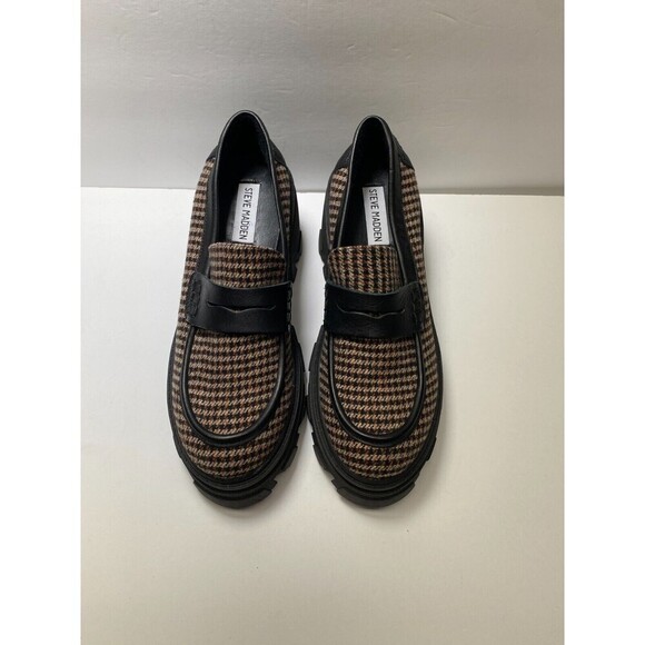 Steve Madden Women's Beth Heel Brown Plaid Loafer Sz 10 - Picture 1 of 6